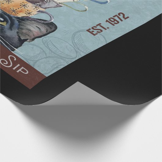 Tuxedo Cat Coffee Co. Love At First Sip Funny Cat Cadeaupapier (Hoek)