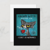 Tuxedo Cat Coffee I Don't Do Mornings Grumpy Kitty Bedankkaart (Voorkant / Achterkant)