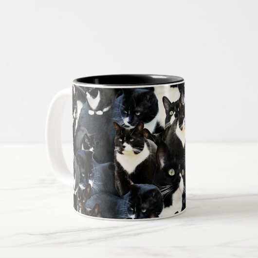 Tuxedo Cat Crazy Collage Tweekleurige Koffiemok (Voorkant links)