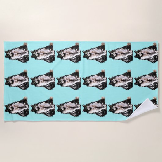 Tuxedo Cat Cute  Aqua Cats Waterverf Bea Strandlaken (Voorkant)