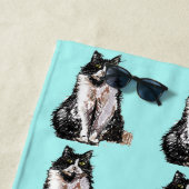 Tuxedo Cat Cute  Aqua Cats Waterverf Bea Strandlaken (In situ)