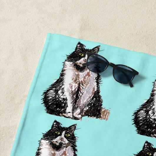 Tuxedo Cat Cute  Aqua Cats Waterverf Bea Strandlaken (In situ)