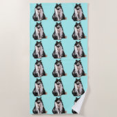 Tuxedo Cat Cute  Aqua Cats Waterverf Bea Strandlaken (Voorkant)