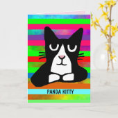 Tuxedo Cat CUTE BIRTHDAY PANDA KAT GREETING Kaart (Gele Bloem)