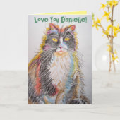 Tuxedo Cat Cute Cats Pencil Dradendagkaart Kaart (Gele Bloem)