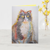 Tuxedo Cat Cute Cats Pencil Dradendagkaart Kaart (Gele Bloem)