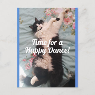 Tuxedo Cat Cute Doing a Happy Dance Briefkaart
