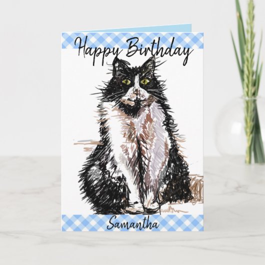 Tuxedo Cat Cute Drawing Black and White Cats Card Kaart (Voorkant)