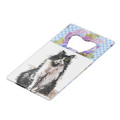 Tuxedo Cat Cute Drawing Black and White Cats Creditkaart Flessenopener (Voorkant Gekanteld)