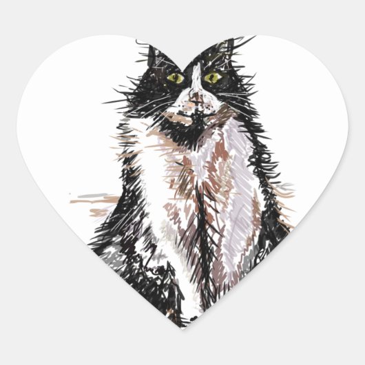 Tuxedo Cat Cute Drawing Black and White Cats Hart Sticker (Voorkant)