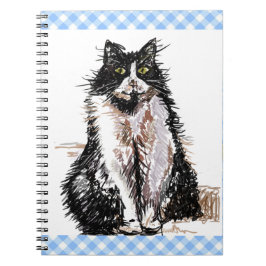 Tuxedo Cat Cute Drawing Black and White Cats Magne Notitieboek