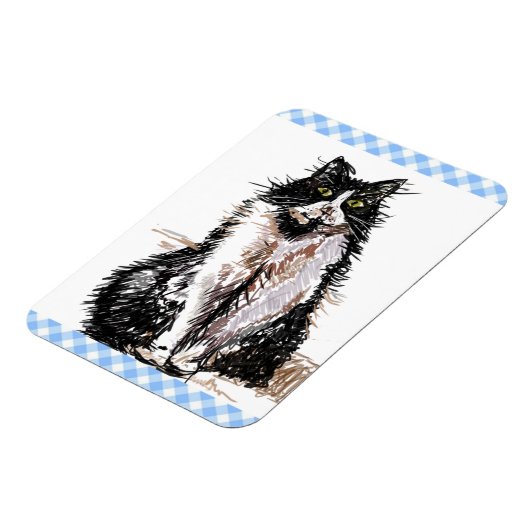 Tuxedo Cat Cute Drawing Black and White Cats Magneet (Linkerzijde)