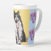 Tuxedo Cat Cute Drawing Black White Cats Latte Mok (Rechterhoek)