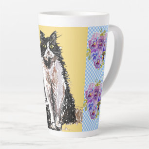 Tuxedo Cat Cute Drawing Black White Cats Latte Mok