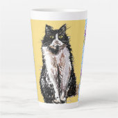 Tuxedo Cat Cute Drawing Black White Cats Latte Mok (Voorkant)
