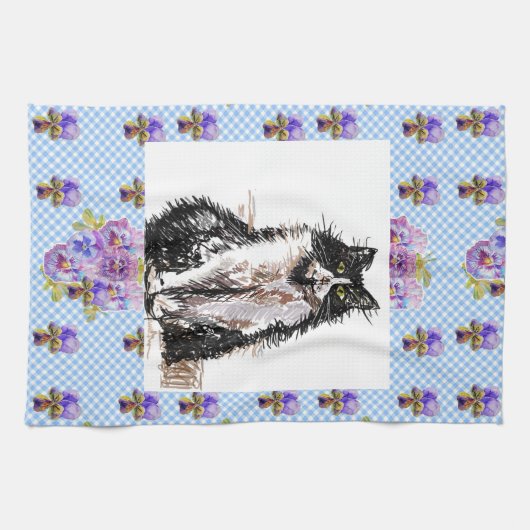 Tuxedo Cat Cute Drawing Black White Cats Theedoek (Horizontaal)