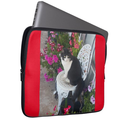 Tuxedo Cat Cute  Flowers Katten Birthday Card Laptop Sleeve (Voorkant Rechts)
