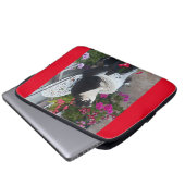 Tuxedo Cat Cute  Flowers Katten Birthday Card Laptop Sleeve (Voorkant onderkant)