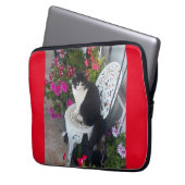 Tuxedo Cat Cute  Flowers Katten Birthday Card Laptop Sleeve (Voorkant Links)