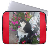 Tuxedo Cat Cute  Flowers Katten Birthday Card Laptop Sleeve (Voorkant)