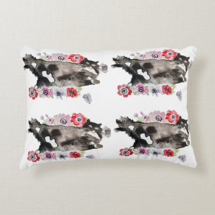 Tuxedo Cat Cute  Flowers Katten Waterverf Accent Kussen