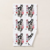 Tuxedo Cat Cute  Flowers Katten Waterverf Bad Handdoek (Handdoek)