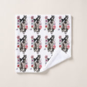 Tuxedo Cat Cute  Flowers Katten Waterverf Bad Handdoek (Wasdoekje)
