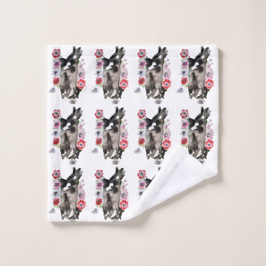 Tuxedo Cat Cute  Flowers Katten Waterverf Bad Handdoek (Wasdoekje)