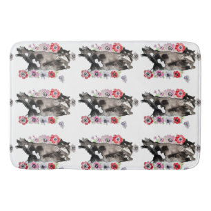 Tuxedo Cat Cute Flowers Katten Waterverf Badmat