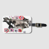 Tuxedo Cat Cute  Flowers Katten Waterverf Bagagelabel (Voorkant (horizontaal))