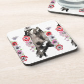 Tuxedo Cat Cute  Flowers Katten Waterverf Bier Onderzetter (Linkerzijde)