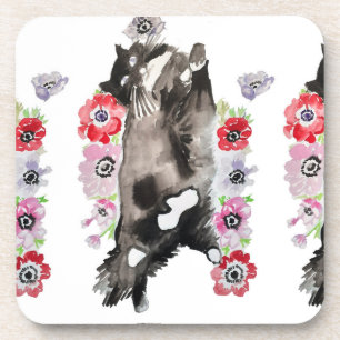 Tuxedo Cat Cute  Flowers Katten Waterverf Bier Onderzetter