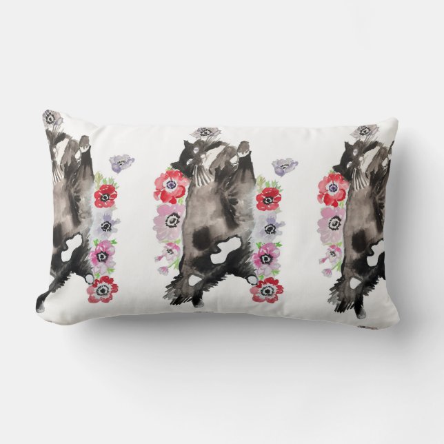 Tuxedo Cat Cute  Flowers Katten Waterverf Cat Cat  Kussen (Voorkant)
