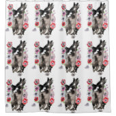 Tuxedo Cat Cute  Flowers Katten Waterverf Douchegordijn (Voorkant)