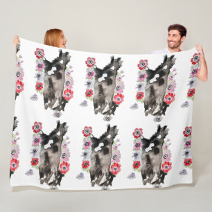 Tuxedo Cat Cute  Flowers Katten Waterverf Fle Fleece Deken