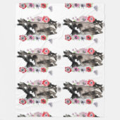 Tuxedo Cat Cute Flowers Katten Waterverf Fle Fleece Deken (Voorkant)