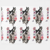 Tuxedo Cat Cute Flowers Katten Waterverf Fle Fleece Deken (Voorkant (Horizontaal))