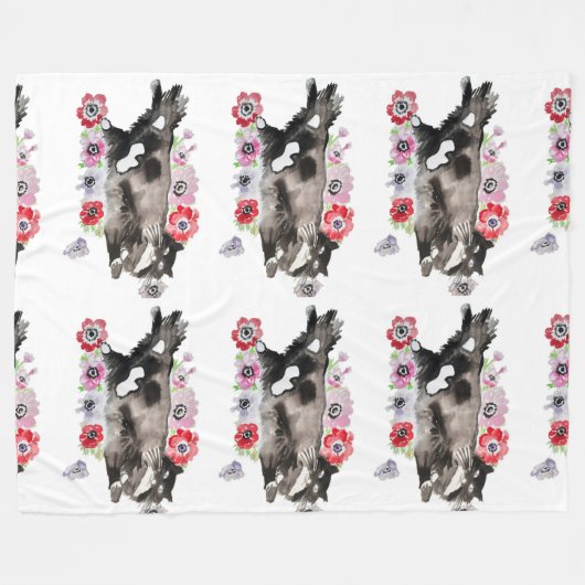 Tuxedo Cat Cute  Flowers Katten Waterverf Fle Fleece Deken (Voorkant (Horizontaal))