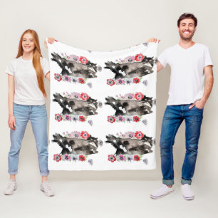 Tuxedo Cat Cute  Flowers Katten Waterverf Fleece Deken