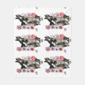Tuxedo Cat Cute  Flowers Katten Waterverf Fleece Deken (Voorkant)