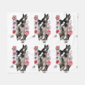 Tuxedo Cat Cute  Flowers Katten Waterverf Fleece Deken (Voorkant (Horizontaal))