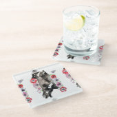 Tuxedo Cat Cute  Flowers Katten Waterverf Glazen Onderzetter (Schuin)