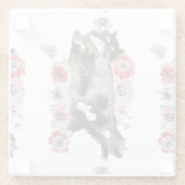 Tuxedo Cat Cute  Flowers Katten Waterverf Glazen Onderzetter (Achterkant)