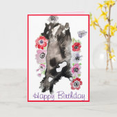 Tuxedo Cat Cute Flowers Katten Waterverf Kaart (Gele Bloem)