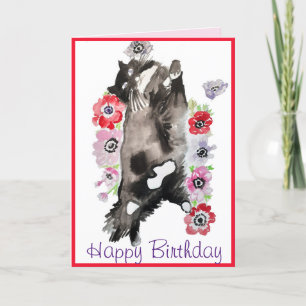 Tuxedo Cat Cute  Flowers Katten Waterverf Kaart