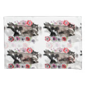 Tuxedo Cat Cute  Flowers Katten Waterverf Kussensloop (Voorkant)