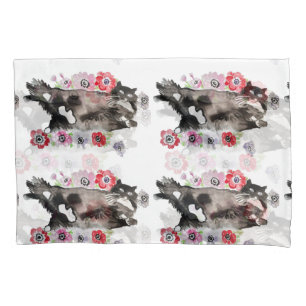 Tuxedo Cat Cute Flowers Katten Waterverf Kussensloop