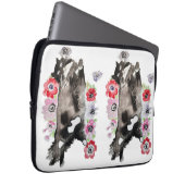 Tuxedo Cat Cute  Flowers Katten Waterverf Laptop Sleeve (Voorkant Rechts)