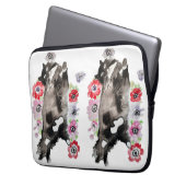 Tuxedo Cat Cute  Flowers Katten Waterverf Laptop Sleeve (Voorkant Links)