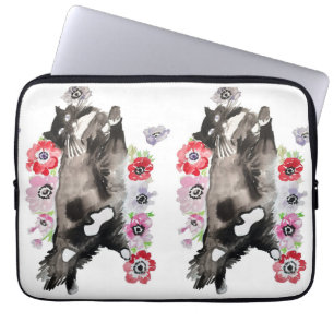 Tuxedo Cat Cute  Flowers Katten Waterverf Laptop Sleeve
